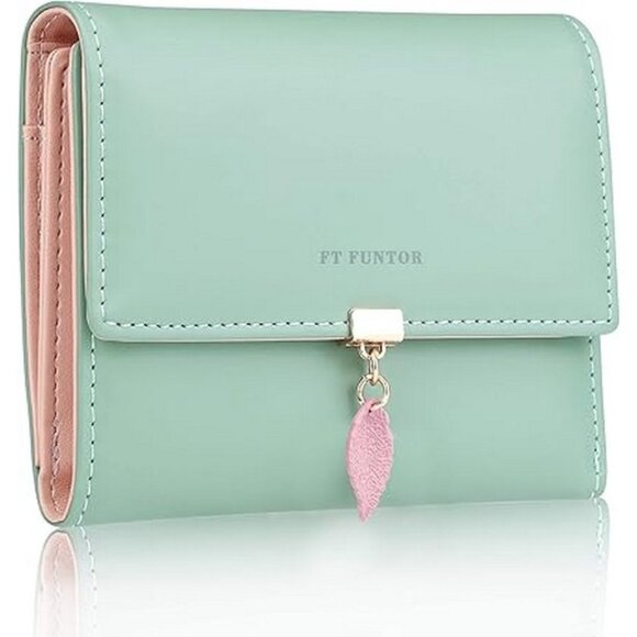 Handbags - RFID Wallets for Women, Leaf Card Holder Trifold Ladies Wallets Coins - Green